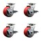 Service Caster 4 Inch Red Poly on Cast Iron Swivel Caster Set with Roller Bearings and Brakes SCC-20S420-PUR-RS-TLB-4 - alternate 1